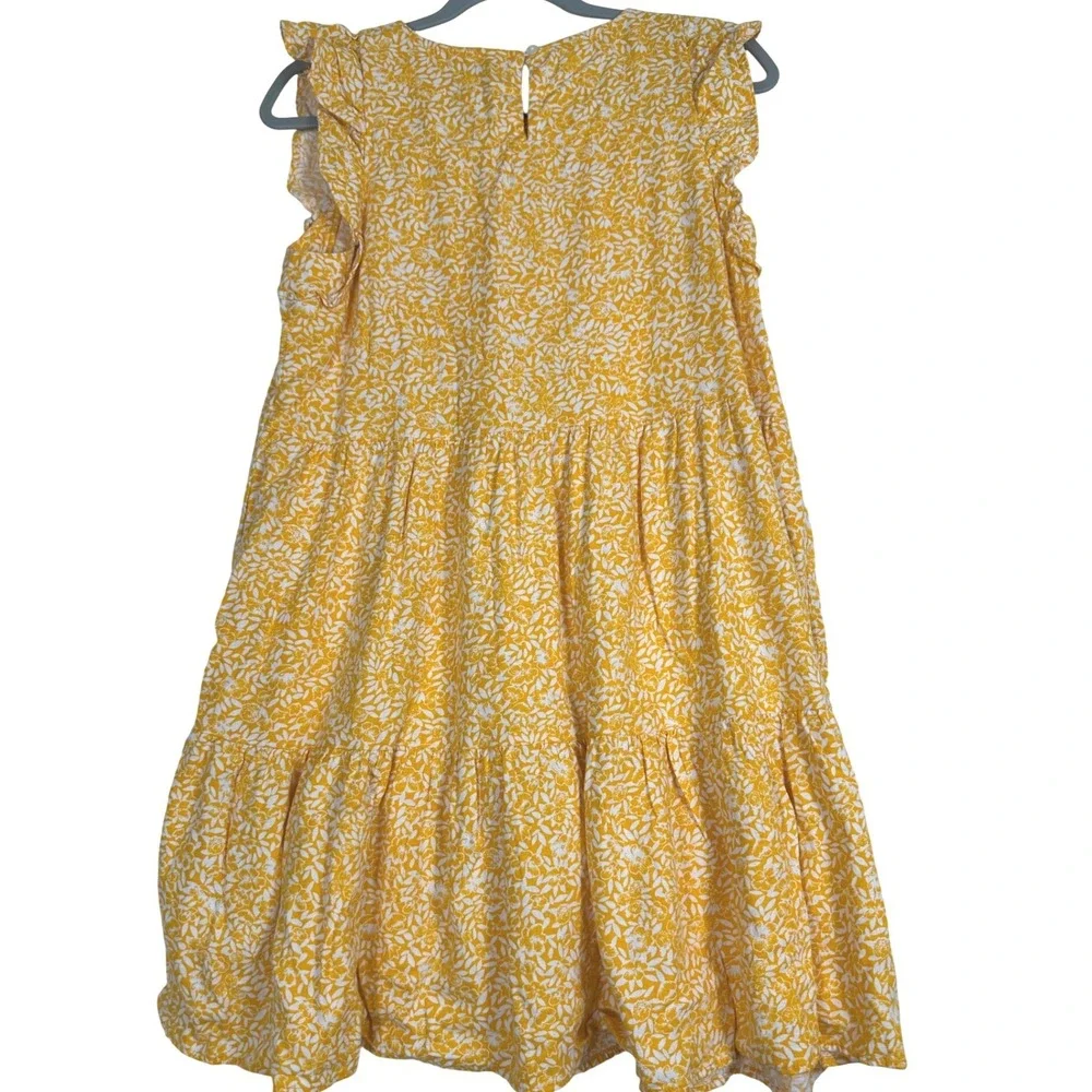 J.Crew Tiered Ditsy Floral Mini Dress Womens 6 Yellow Linen Blend Ruffle Sleeve - Picture 4 of 9